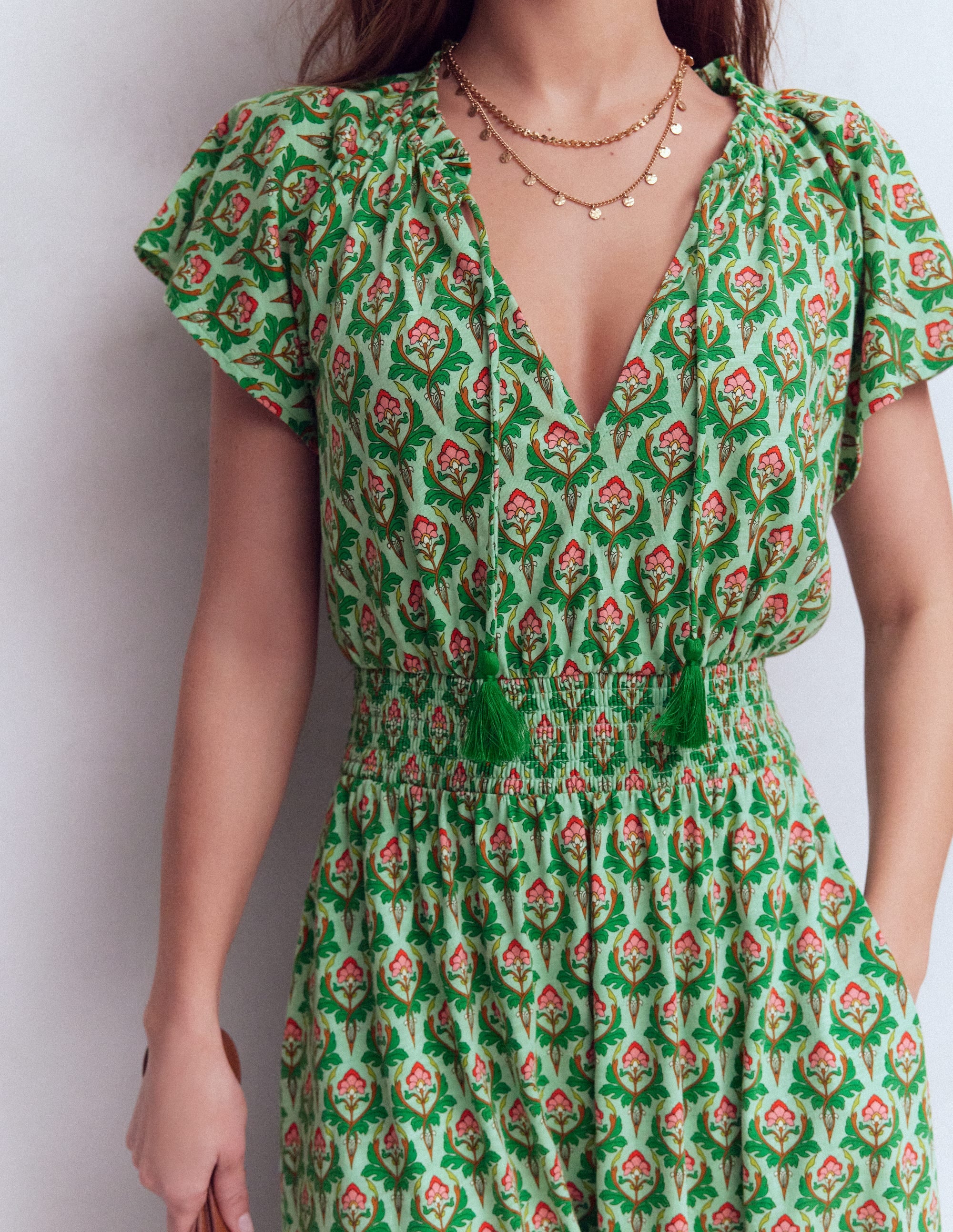 Tala Gestuftes Jersey-Maxikleid-Pistazie, Zierstempel - Image 2