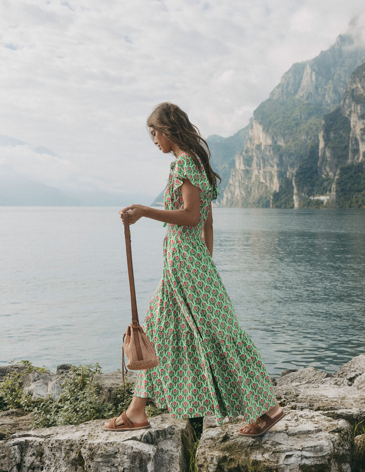 Tala Tiered Jersey Maxi Dress-Pistachio, Ornamental Stamp