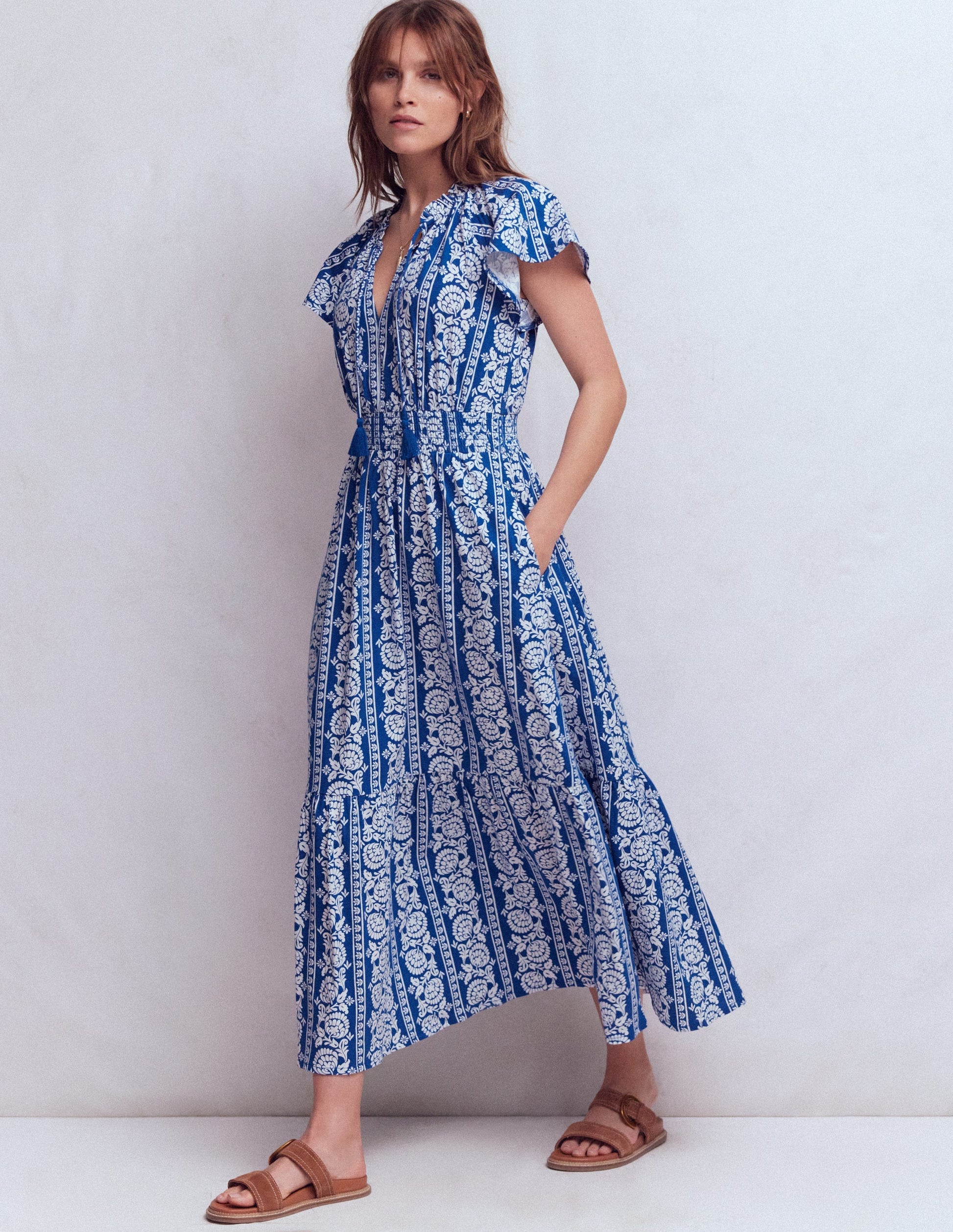 Tala Tiered Jersey Maxi Dress - Bright Blue, Ornate Floret