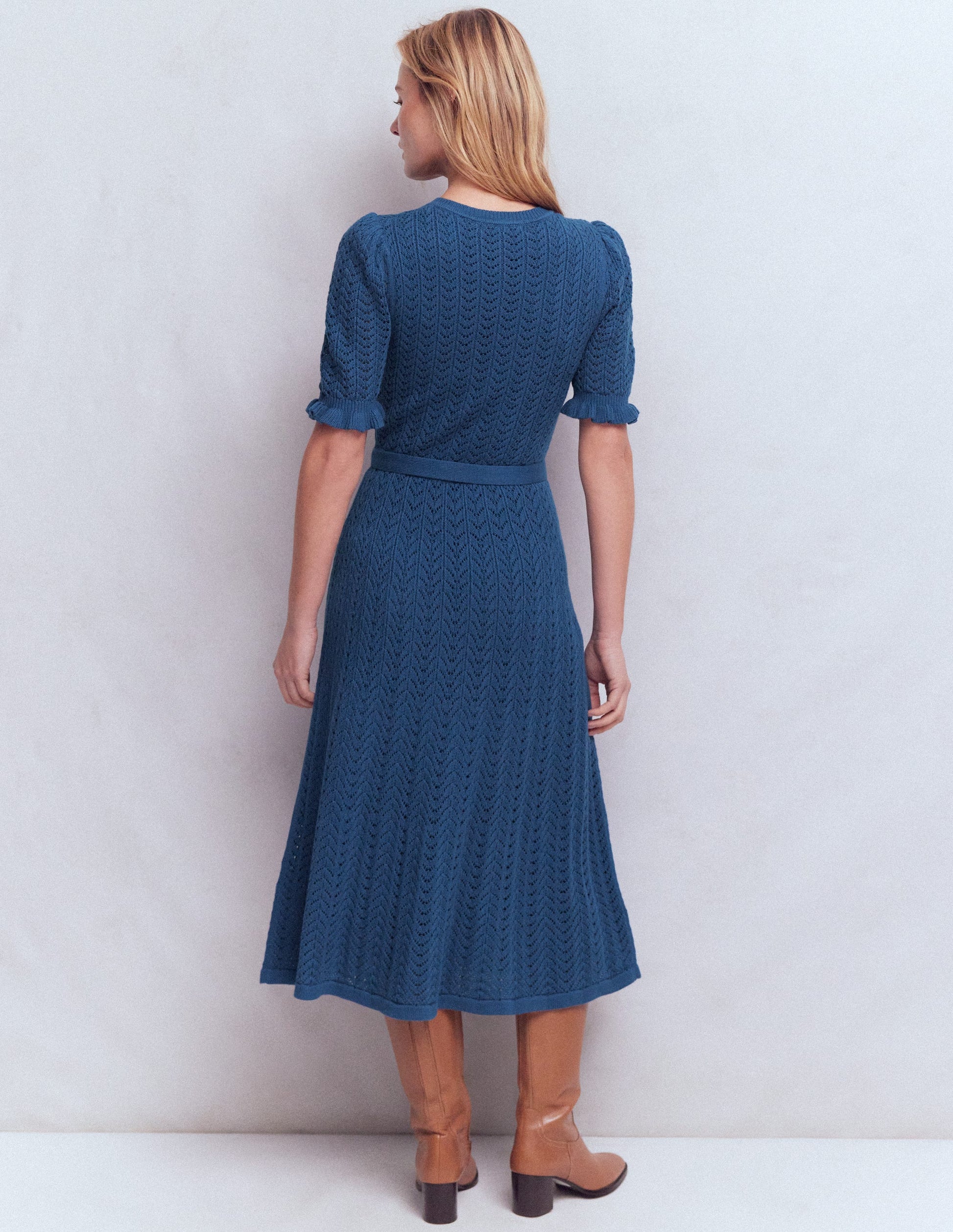 Henley-Strickkleid mit Rüschen-Denim-Blau-3