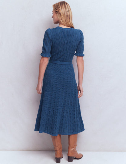 Henley-Strickkleid mit Rüschen-Denim-Blau-3