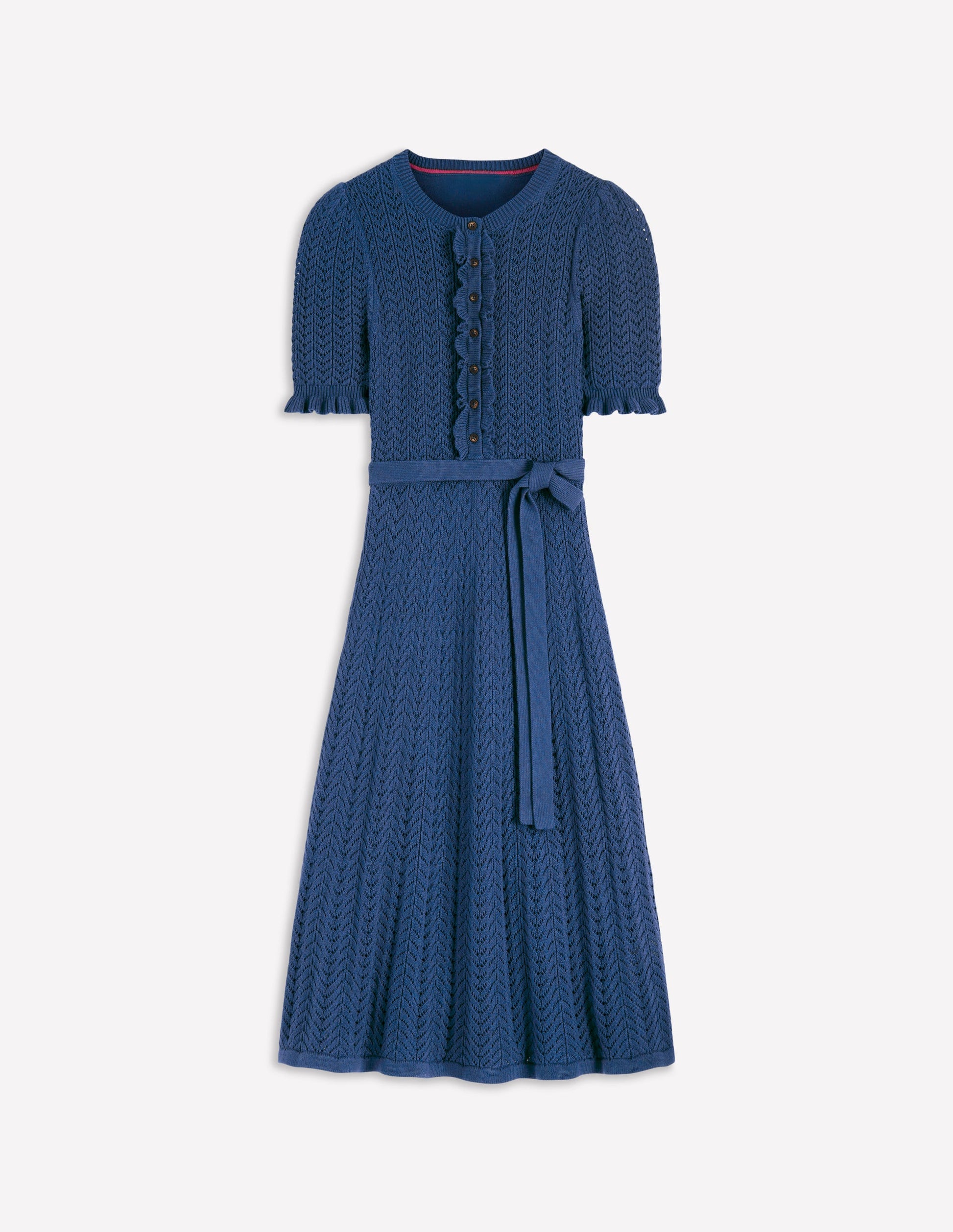 Henley-Strickkleid mit Rüschen-Denim-Blau-6
