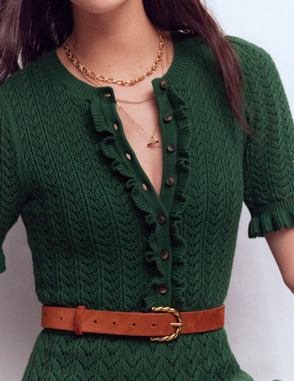 Henley-Strickkleid mit Rüschen-Jagdgrün-2