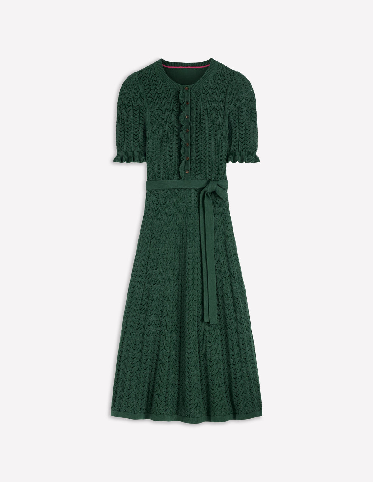 Henley Frill Knitted Dress-Hunter Green - Image 6