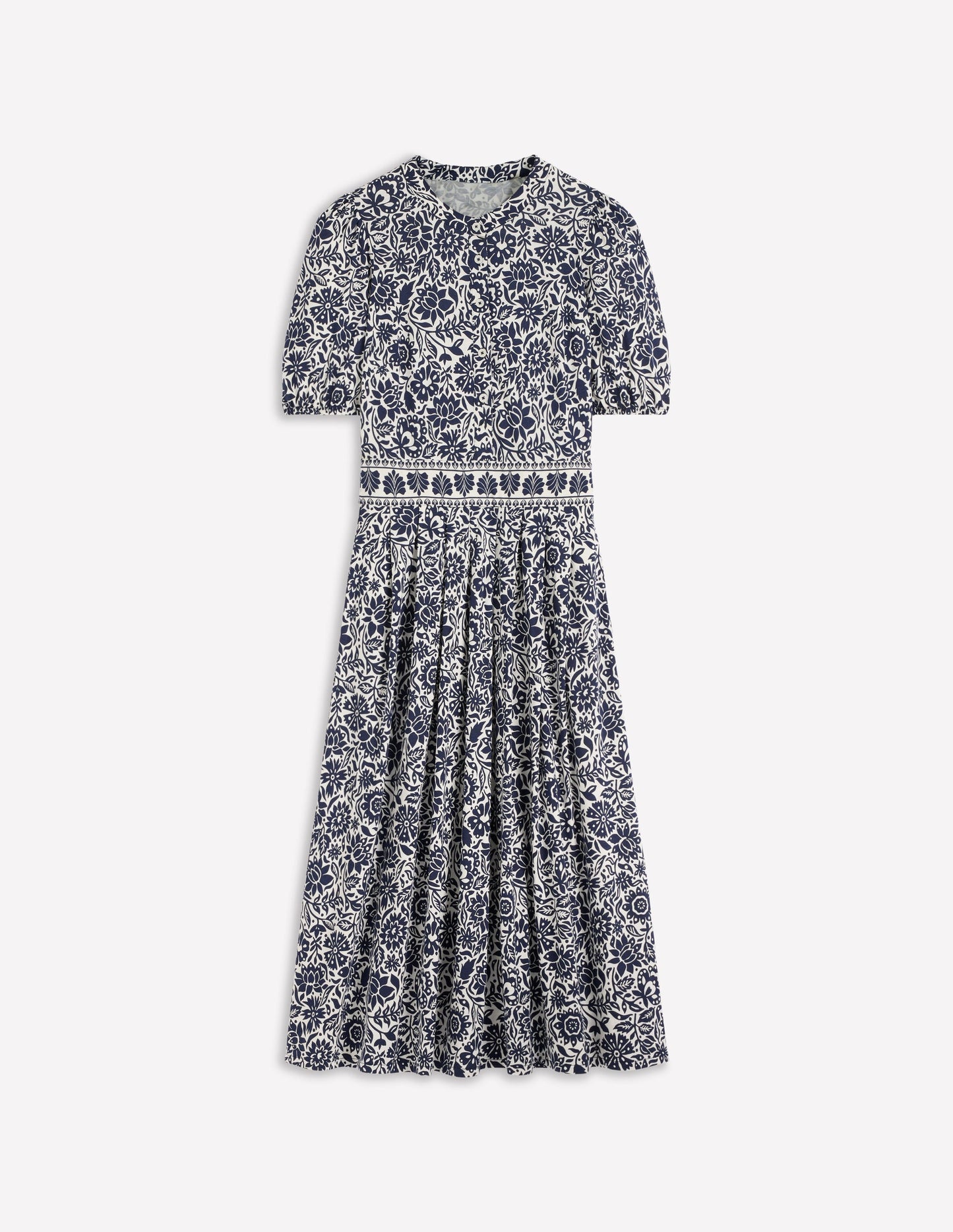 Amber Pleat Jersey Midi Dress-French Navy, Meadow Scatter