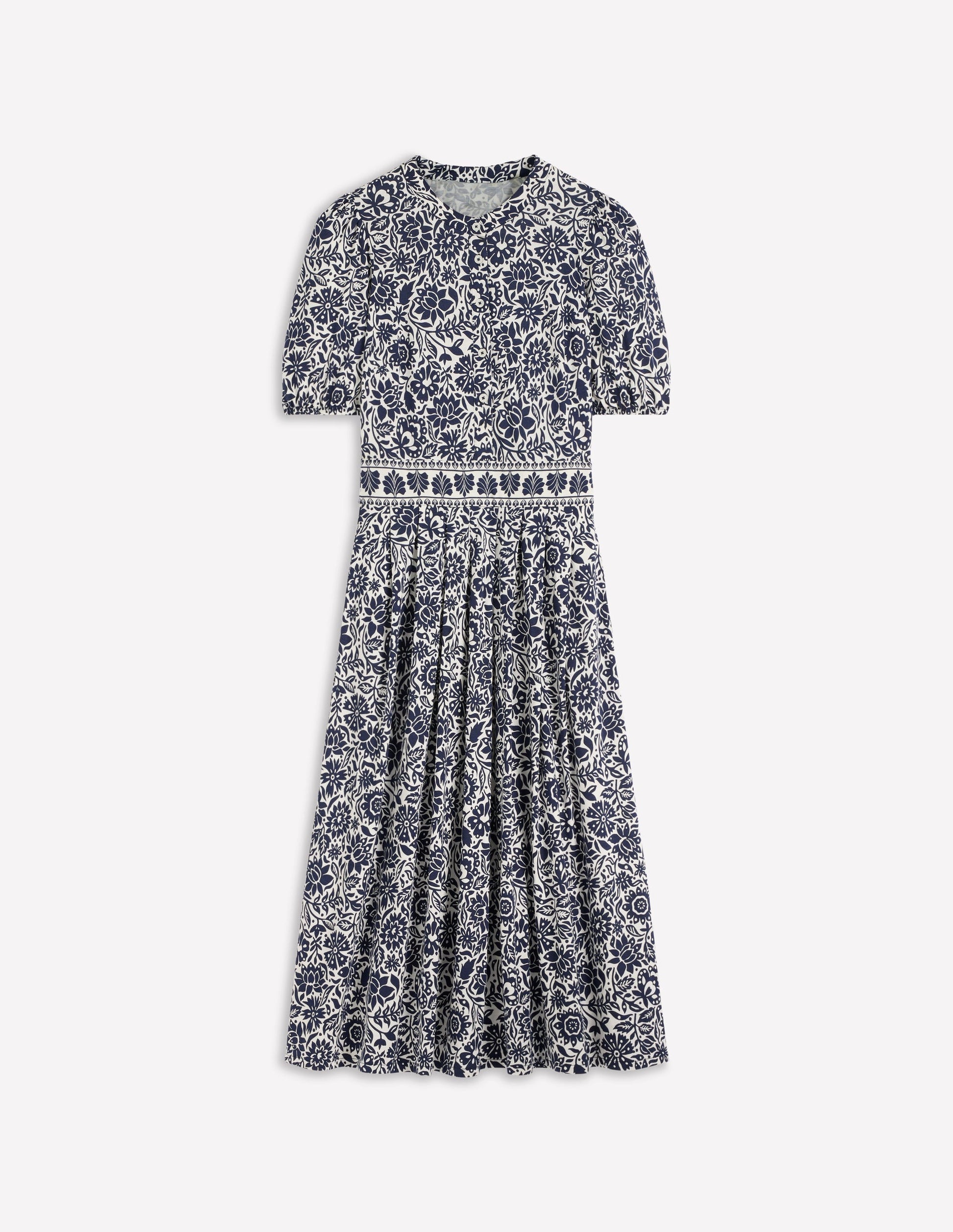 Amber Pleat Jersey Midi Dress-French Navy, Meadow Scatter-6