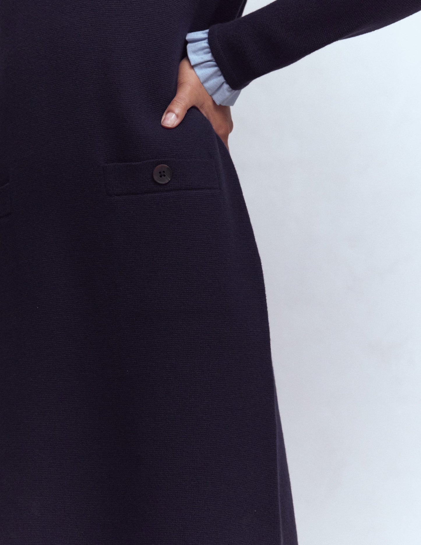 Gewebtes Strickkleid mit Besatz-Marineblau