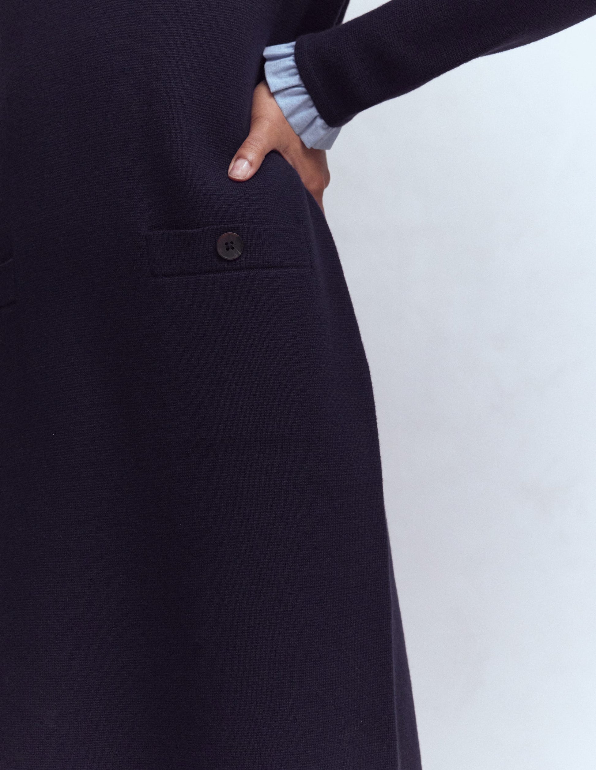 Gewebtes Strickkleid mit Besatz-Marineblau-3