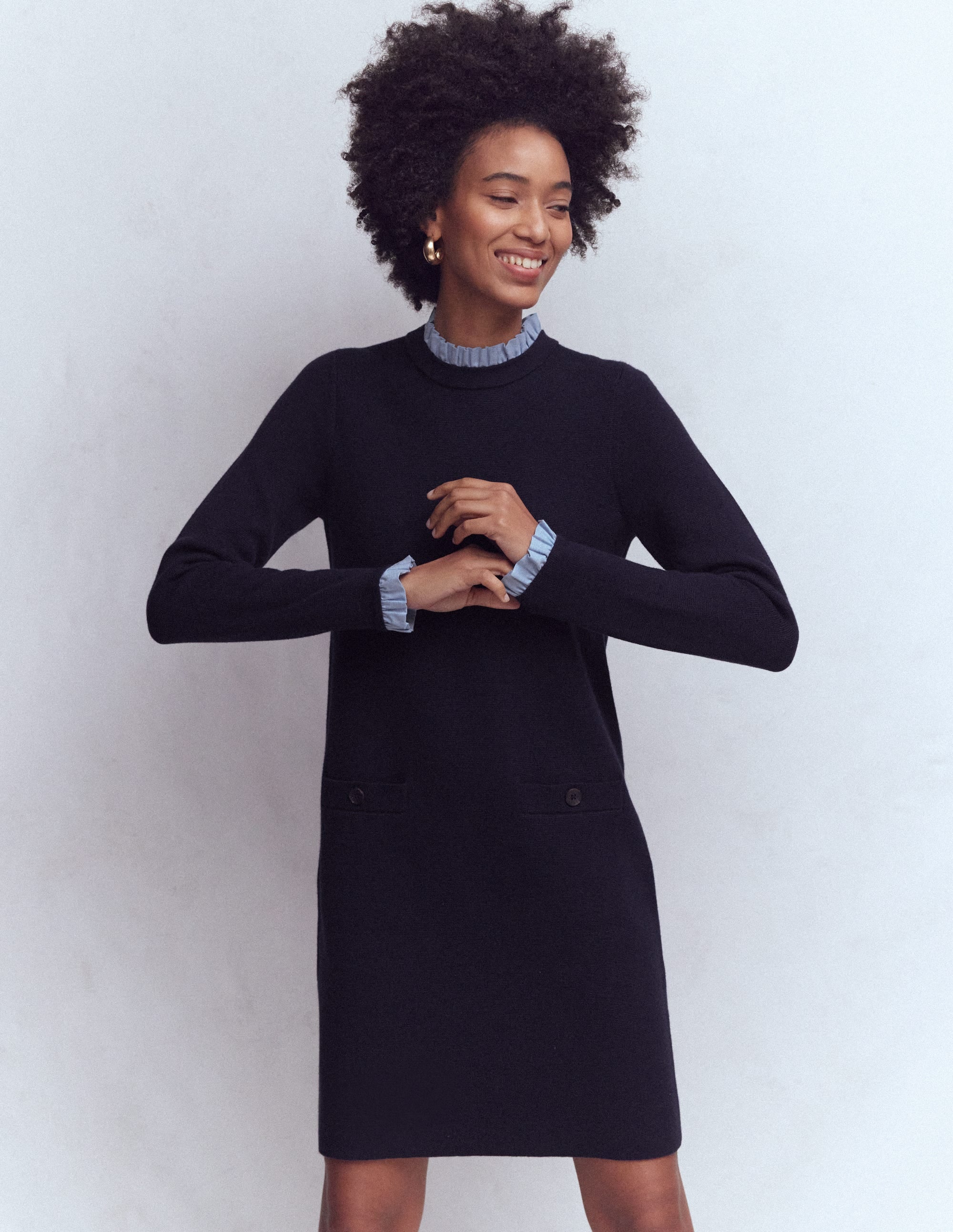 Robe en maille tissée à détails-Bleu marine - Image 4