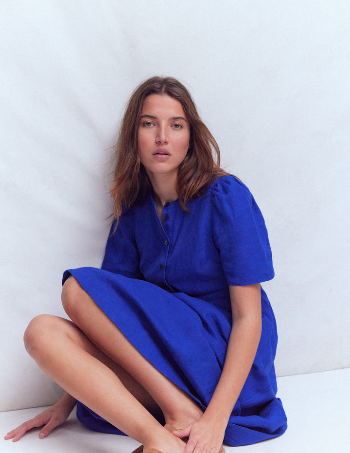 Ivy Linen Midi Dress-Bright Blue