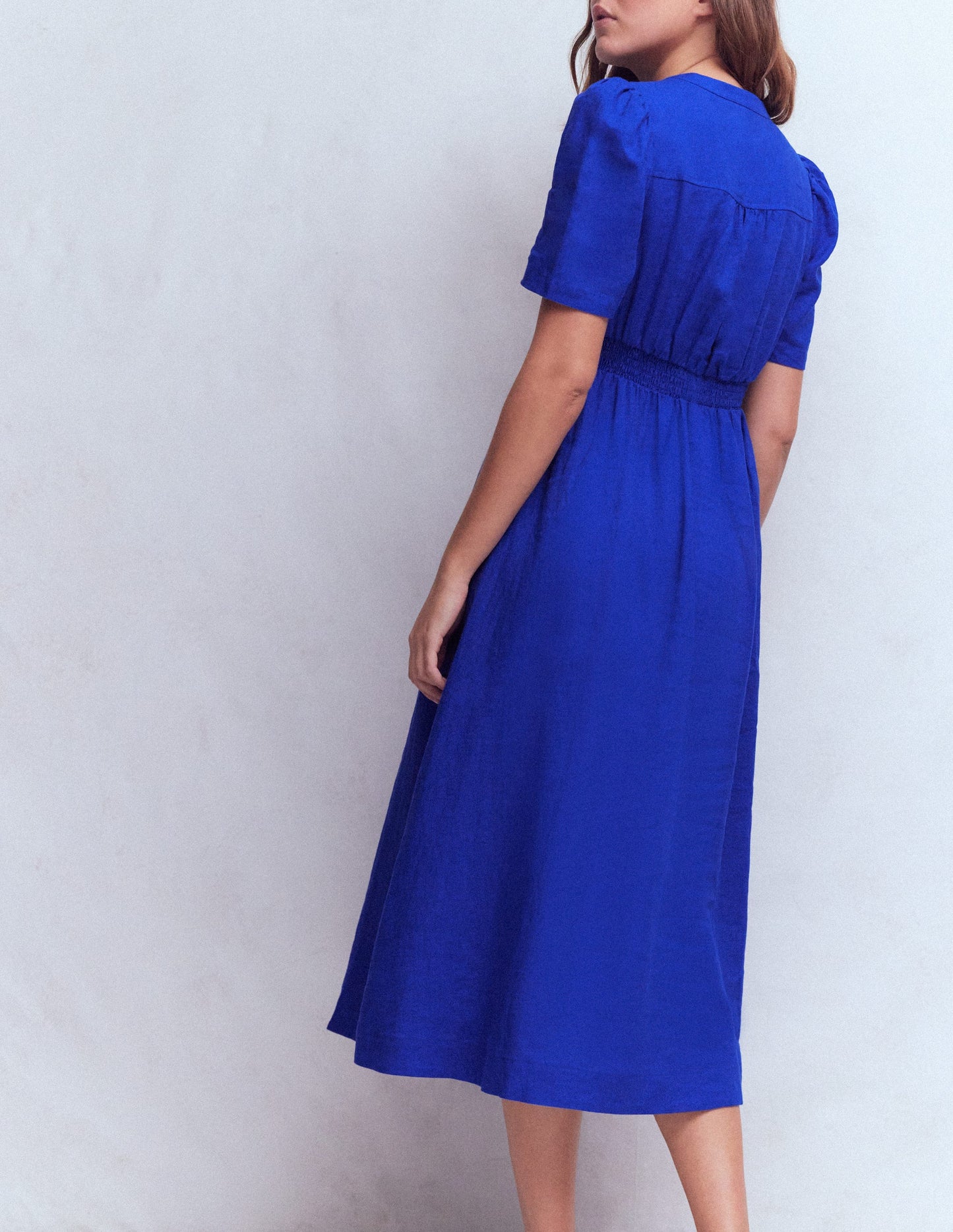 Robe midi Ivy en lin-Bleu vif