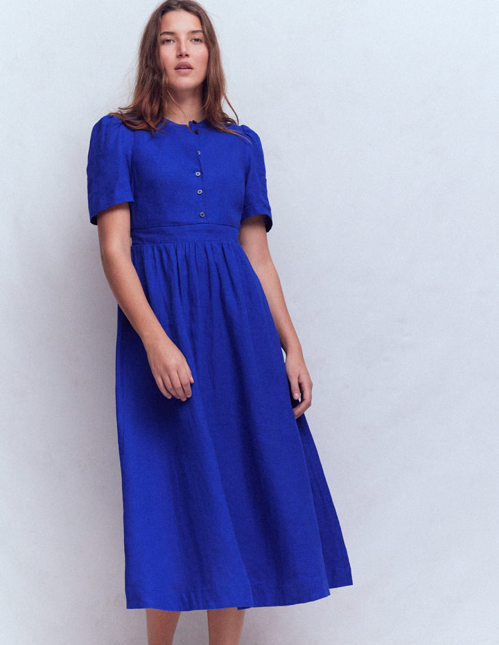 Robe midi Ivy en lin-Bleu vif