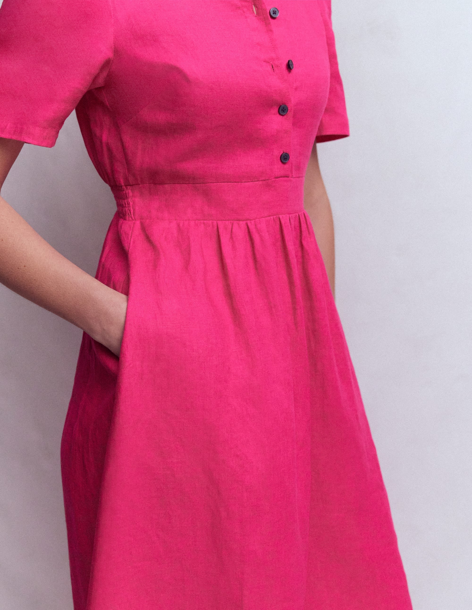 Ivy Leinen-Midikleid mit Knopfleiste-Rosarot - Image 2