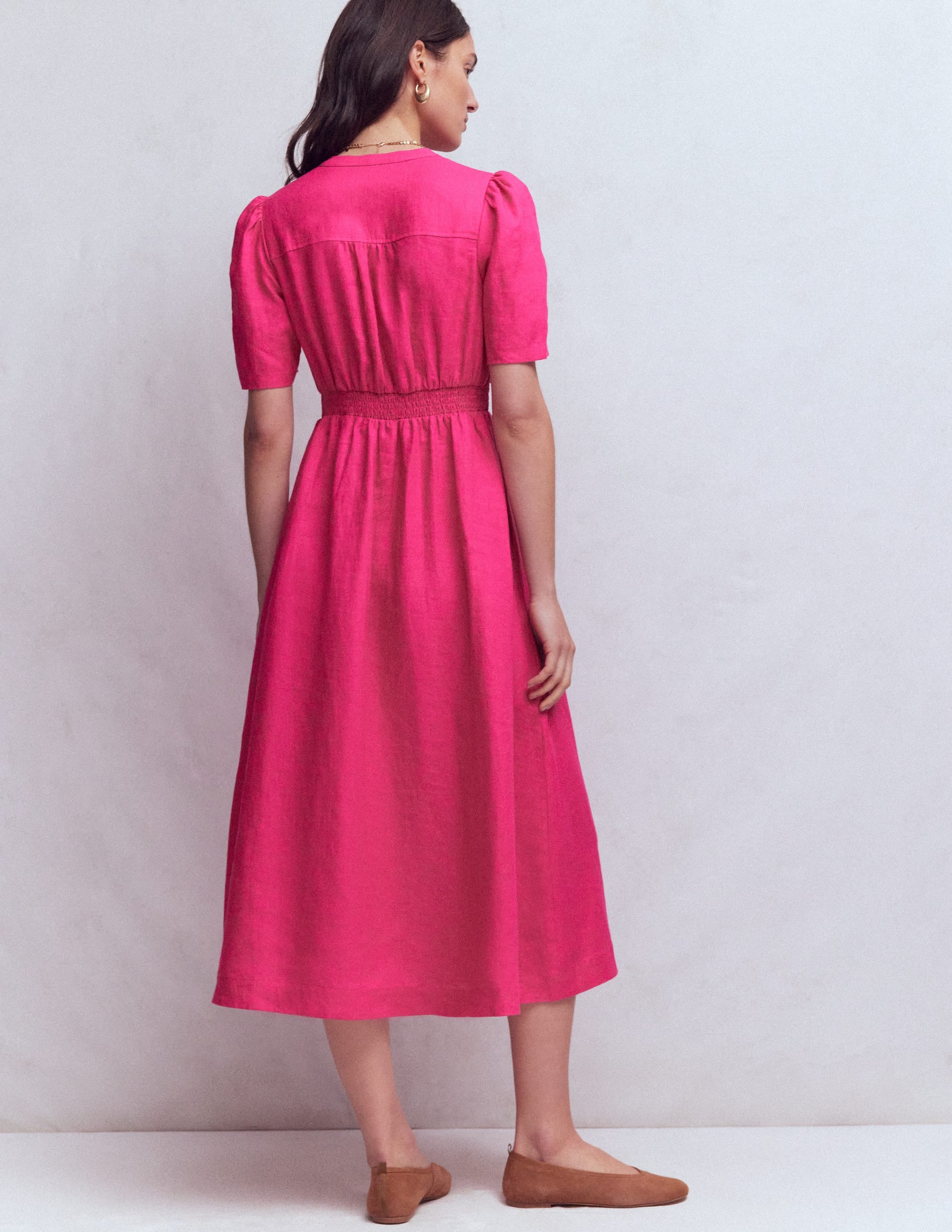 Ivy Leinen-Midikleid mit Knopfleiste-Rosarot - Image 3
