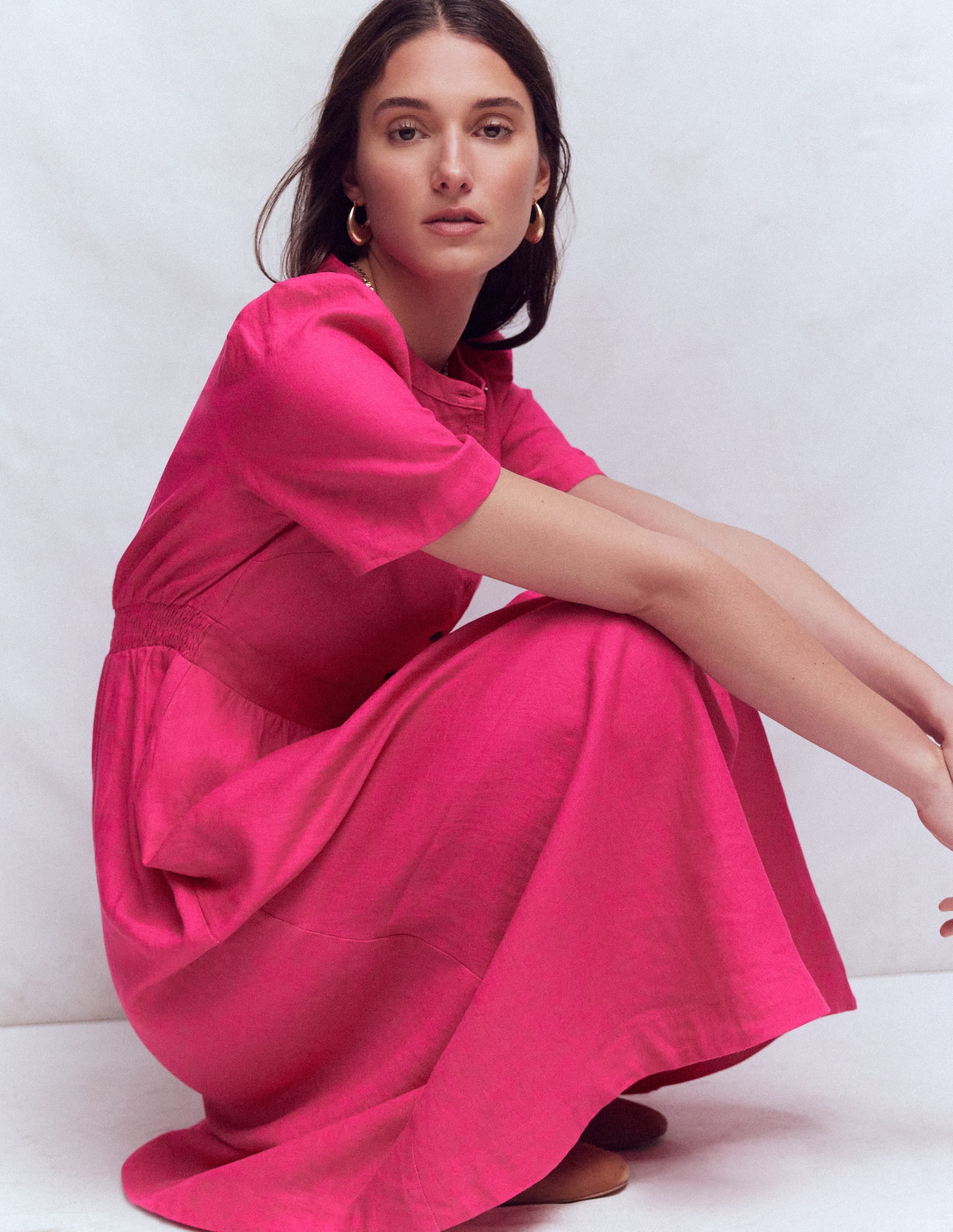 Ivy Leinen-Midikleid mit Knopfleiste-Rosarot - Image 4