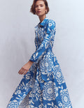 Alexa Midi-Hemdblusenkleid aus Baumwolle-Blau, Dekorative Blüten