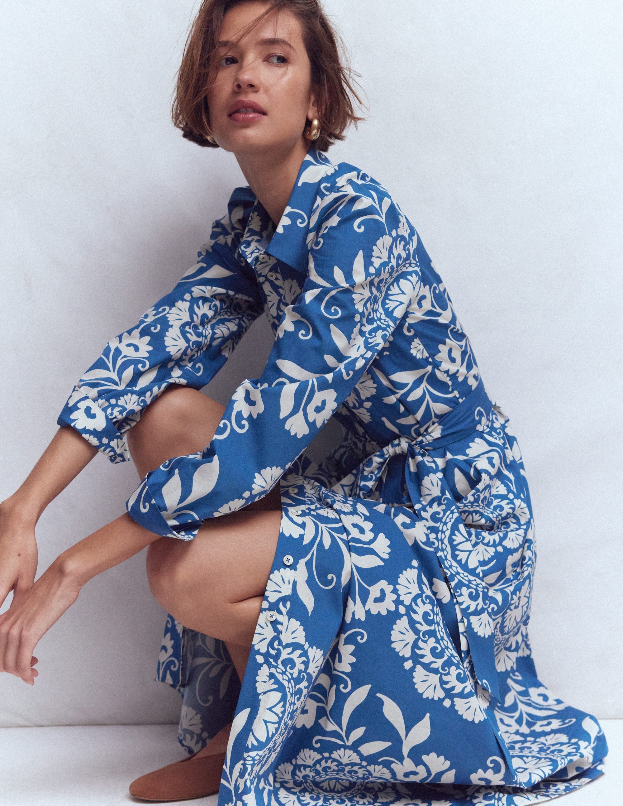 Robe-chemise midi Alexa en coton-Bleu, motif Decorative Blossom - Image 5