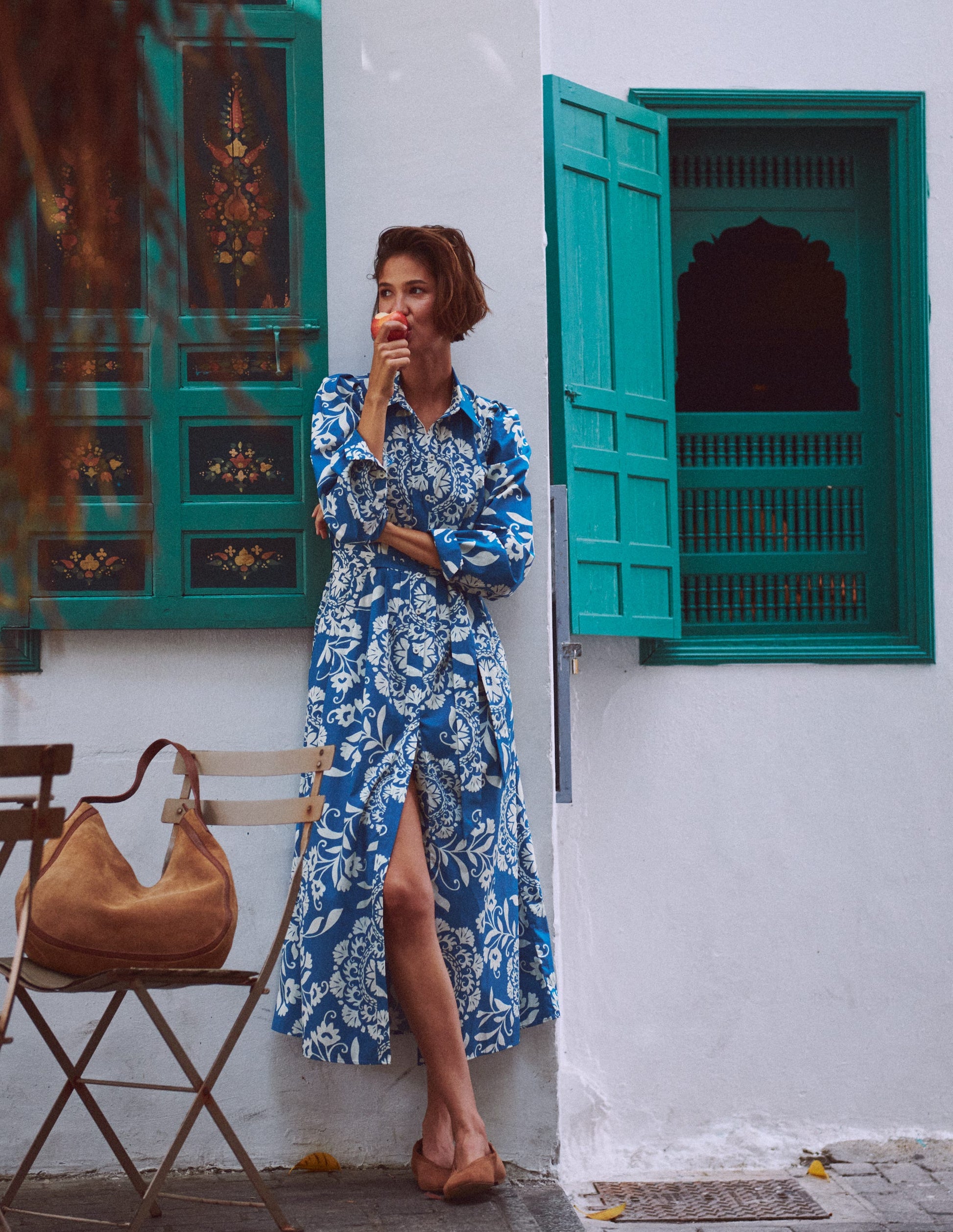 Alexa langärmliges Midikleid-Dunkelblau, Dekorative Blüten-1