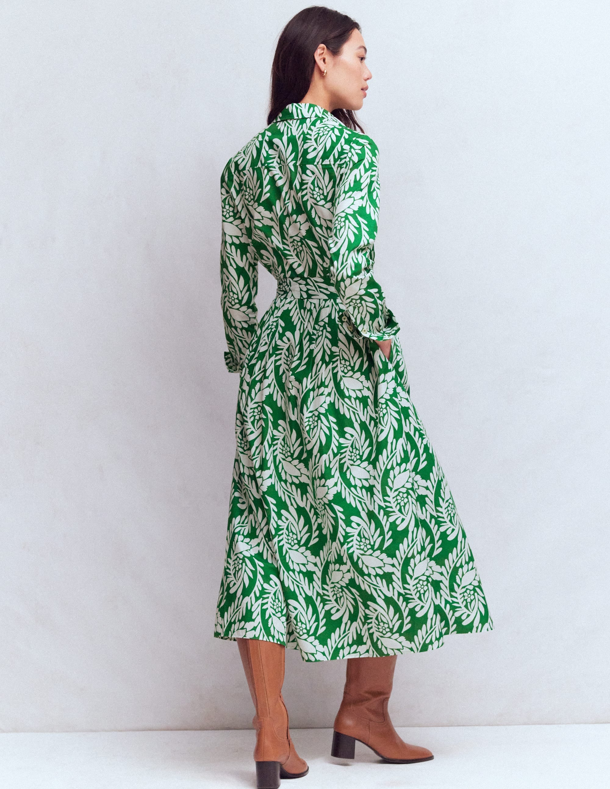Alexa Midi-Hemdblusenkleid aus Baumwolle-Frisches Grün, Verstreute Weinreben - Image 3