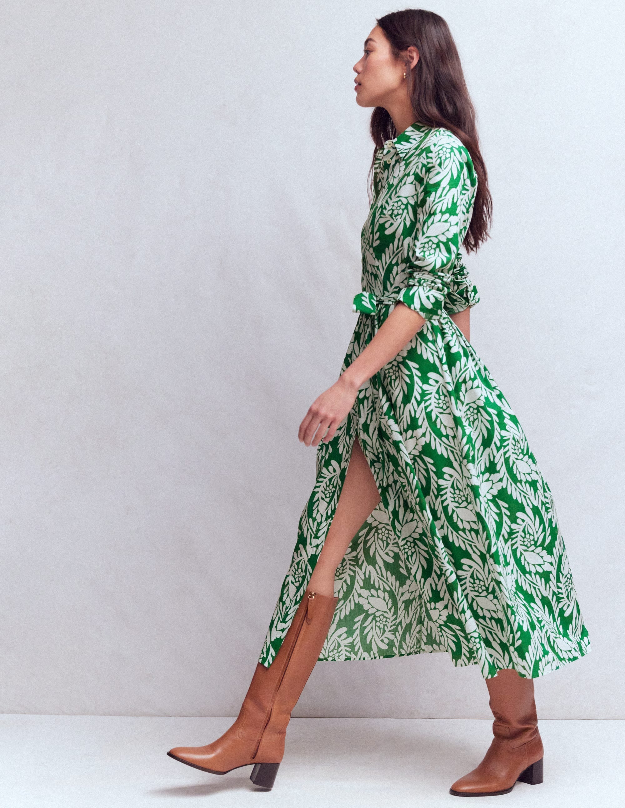 Alexa Midi-Hemdblusenkleid aus Baumwolle-Frisches Grün, Verstreute Weinreben - Image 4