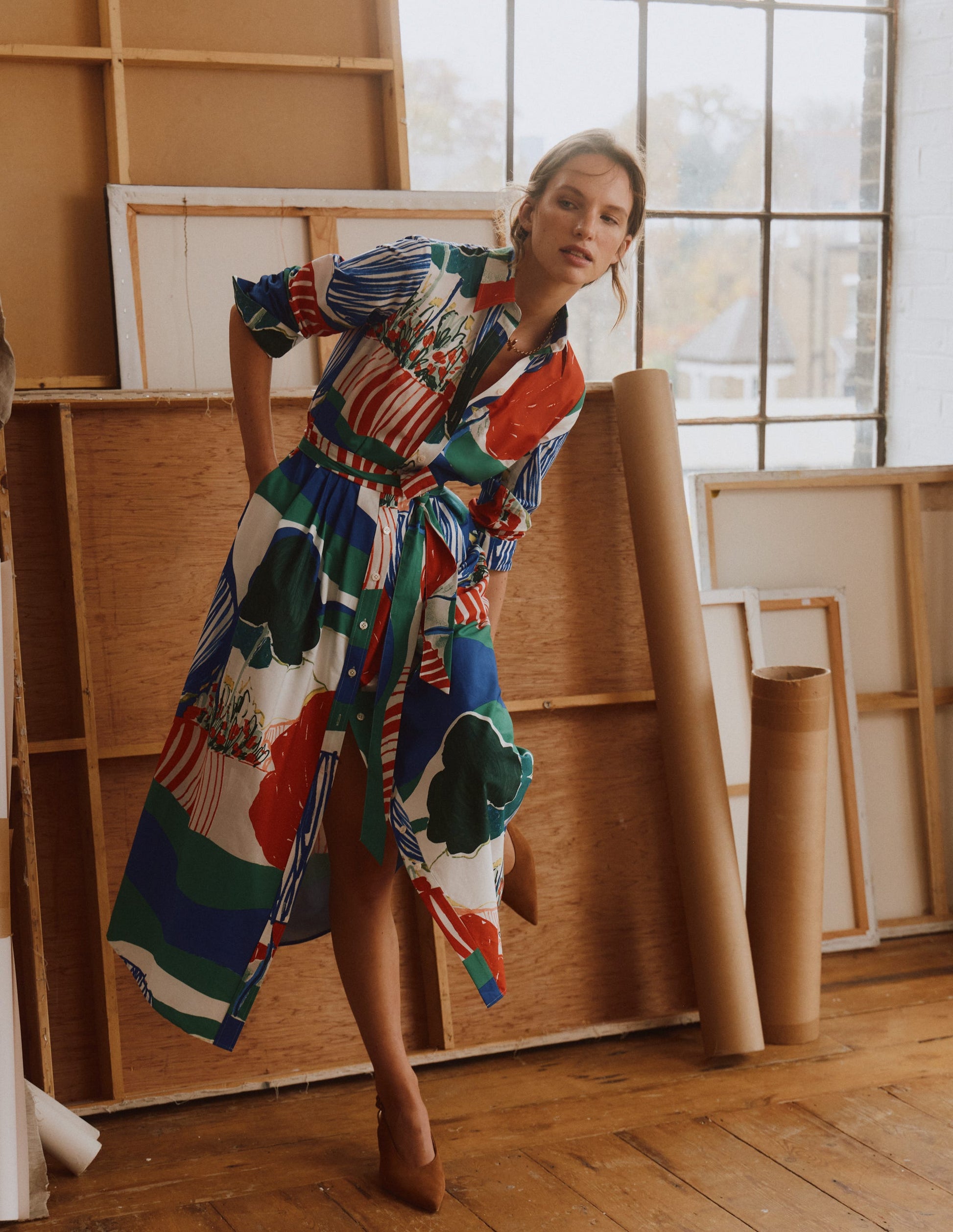 Alexa langärmliges Midikleid-Bunt, Abstraktes Tal-1