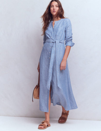 Robe-chemise Mollie en lin-Bleu chambray-1