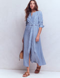Mollie Midikleid aus Leinen-Blauer Faux-Uni