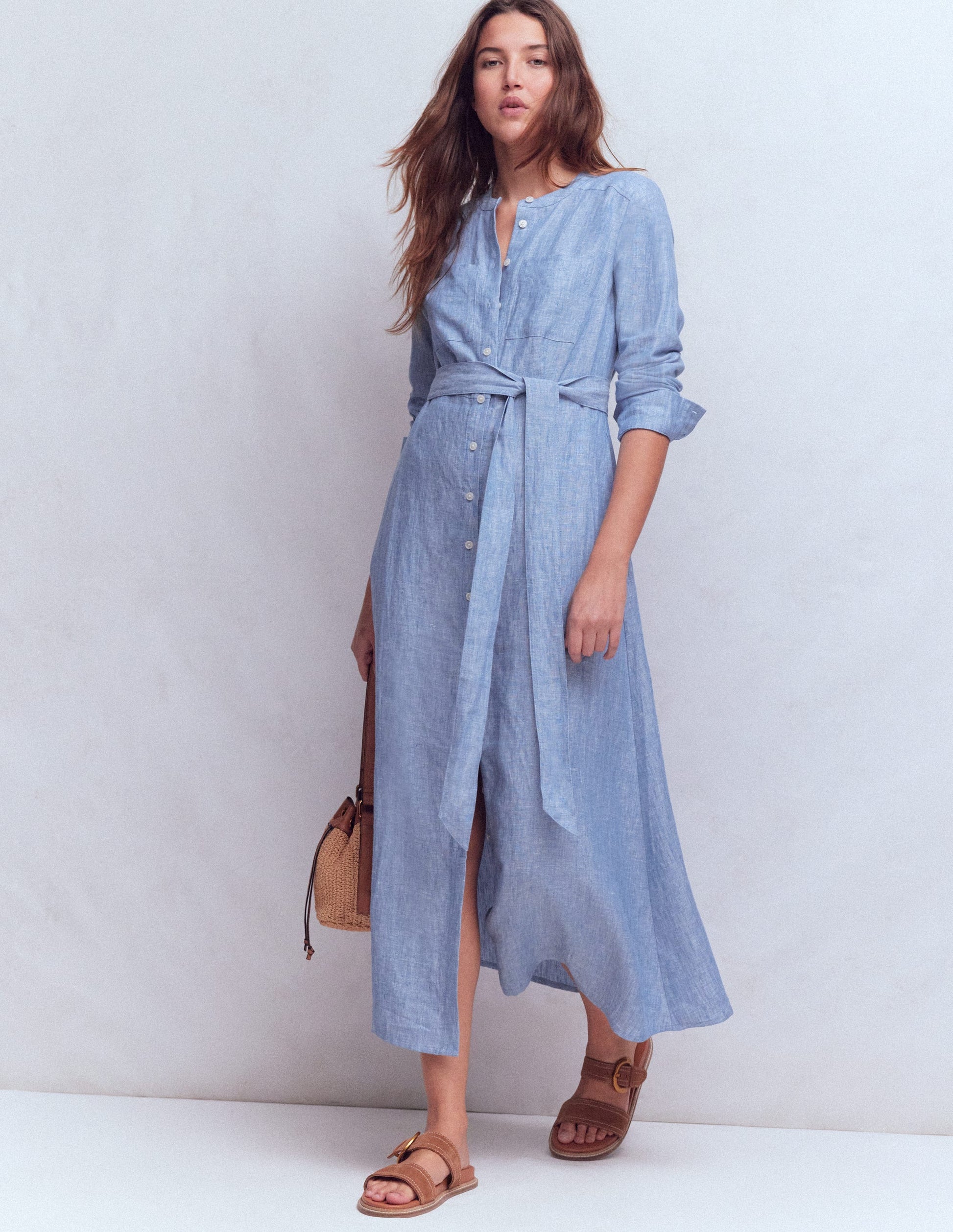 Robe-chemise Mollie en lin-Bleu chambray-1