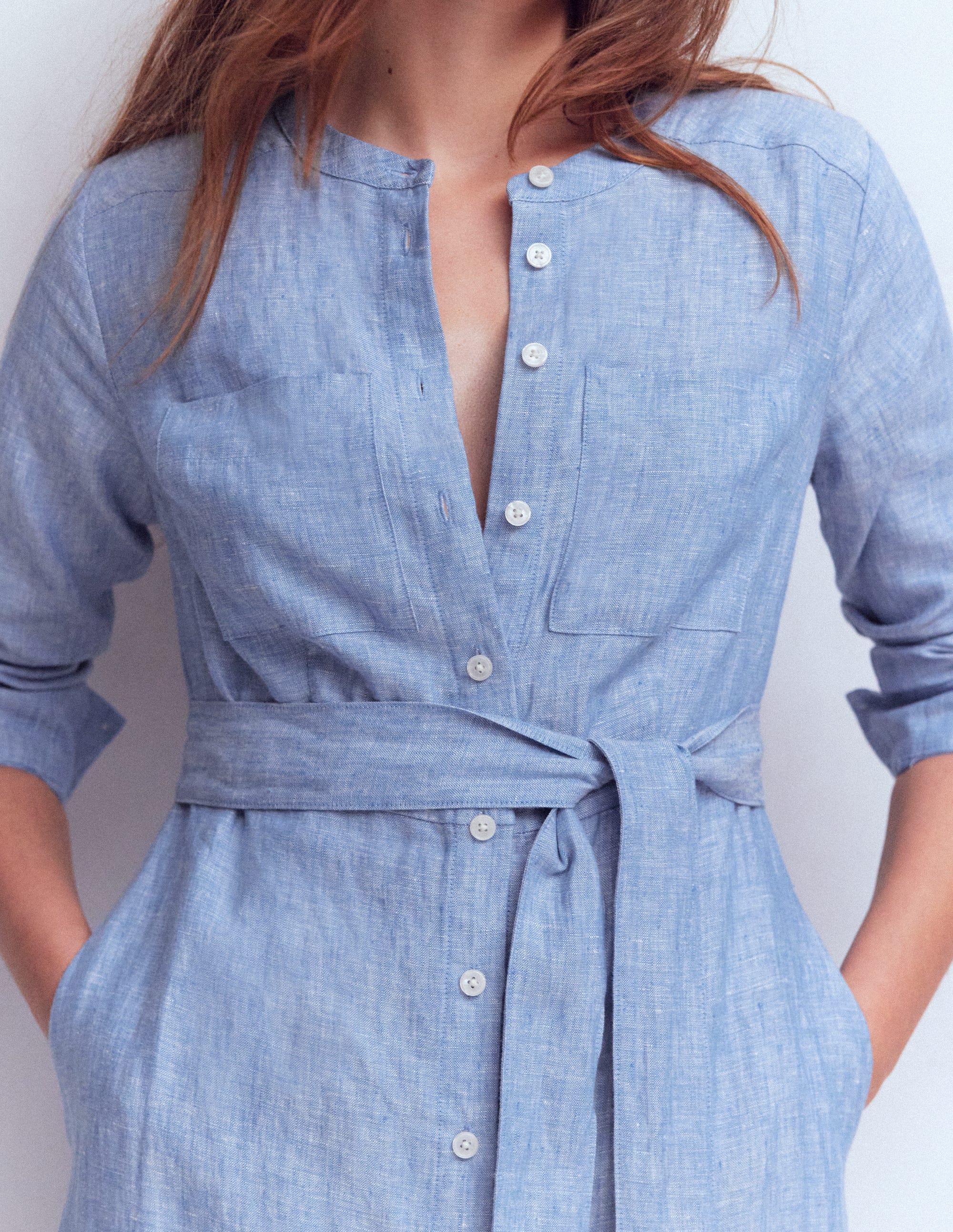 Mollie Midikleid aus Leinen-Blauer Faux-Uni - Image 2