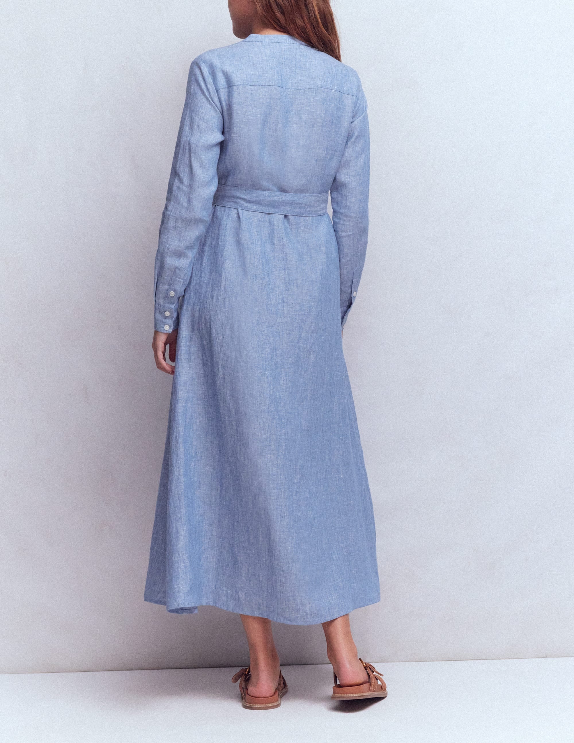 Mollie Midikleid aus Leinen-Blauer Faux-Uni - Image 3