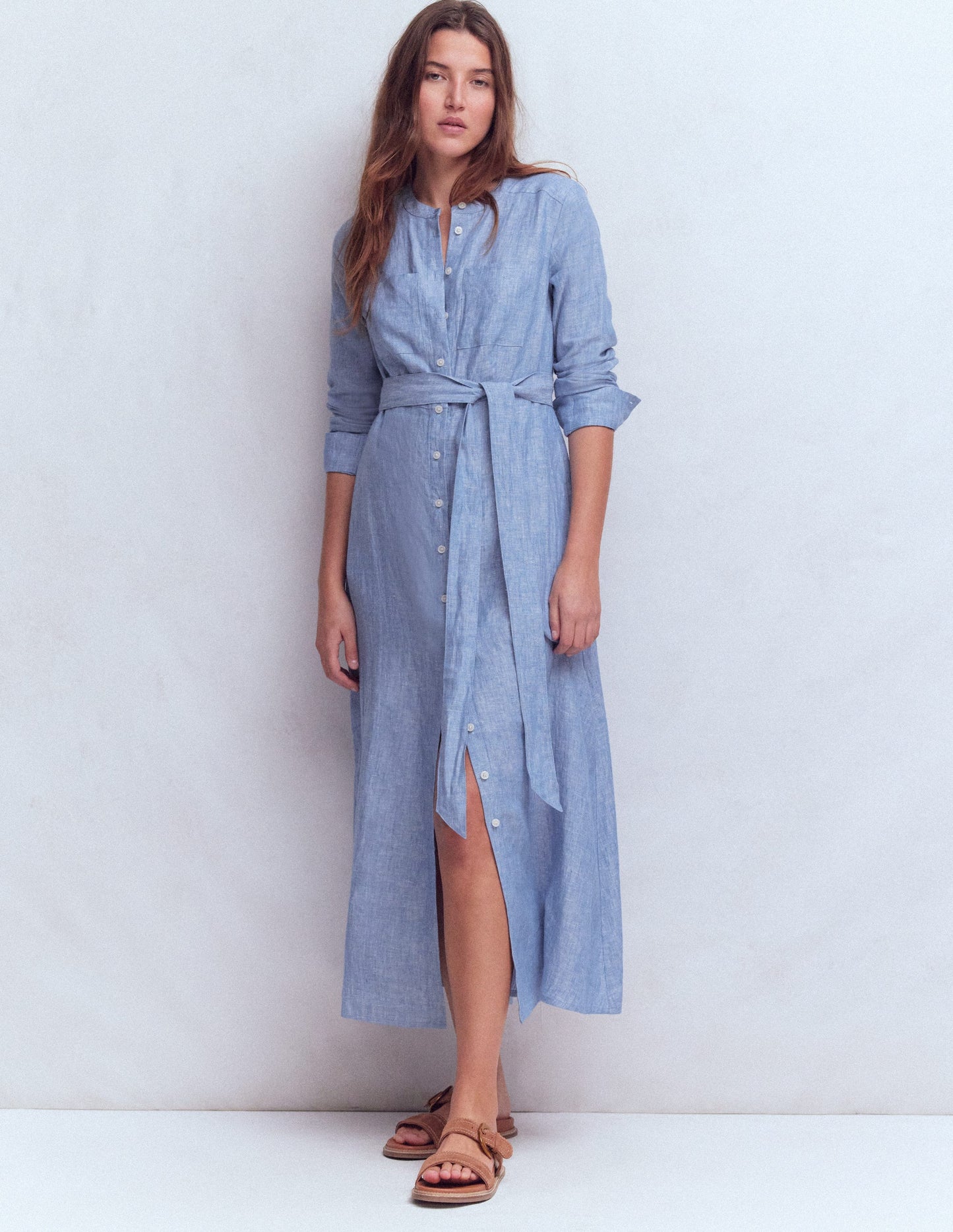 Robe-chemise Mollie en lin-Bleu chambray