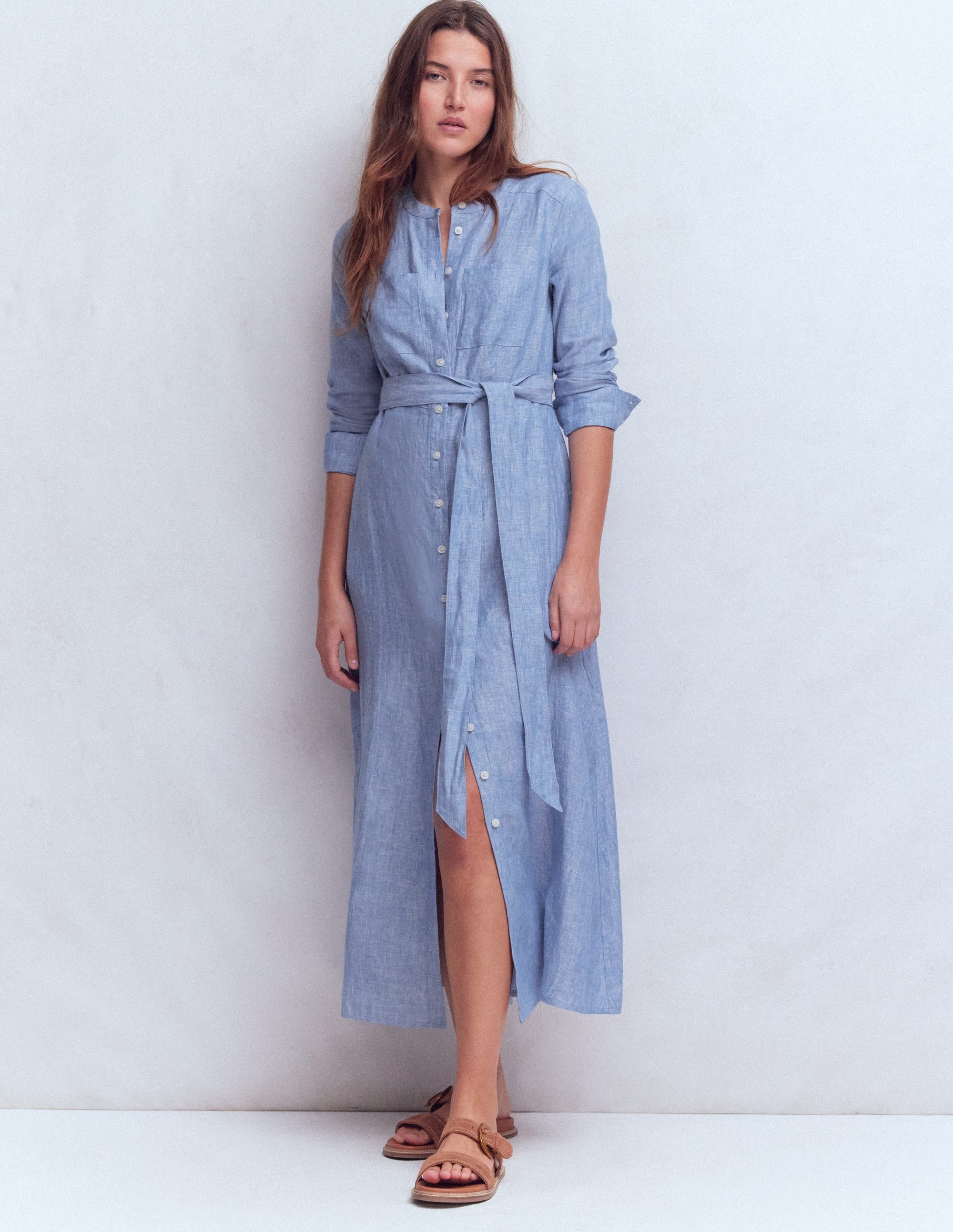 Mollie Midikleid aus Leinen-Blauer Faux-Uni - Image 4