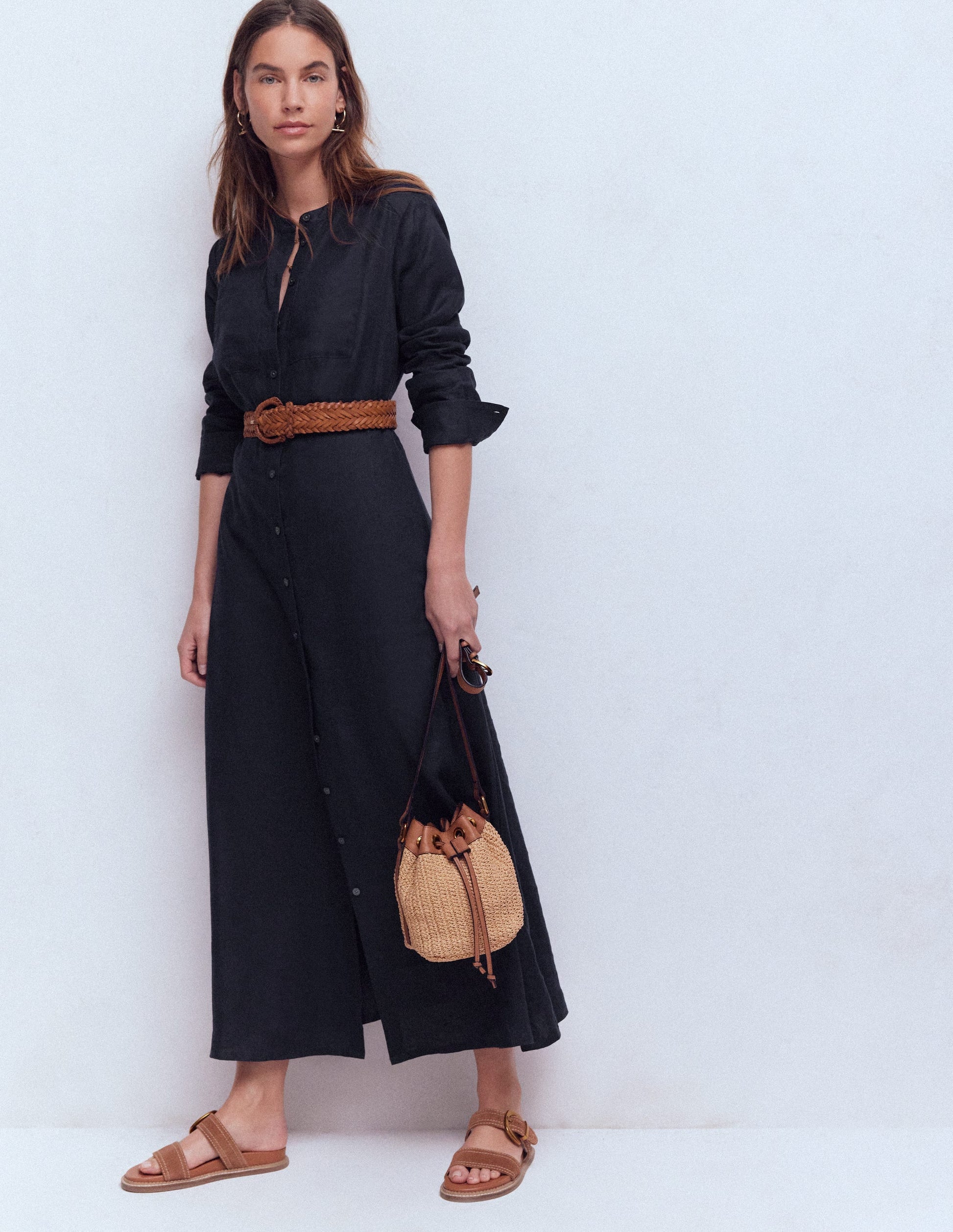 Mollie Linen Shirt Dress-Navy-1