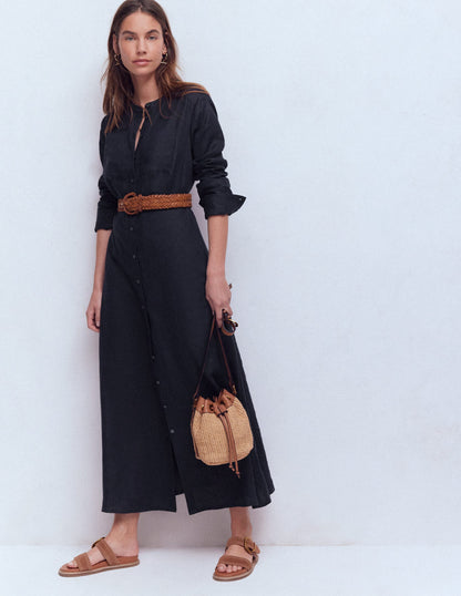 Mollie Linen Shirt Dress-Navy-1