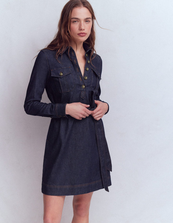 Jeanskleid mit kurzer Knopfleiste-Indigo Gewaschen