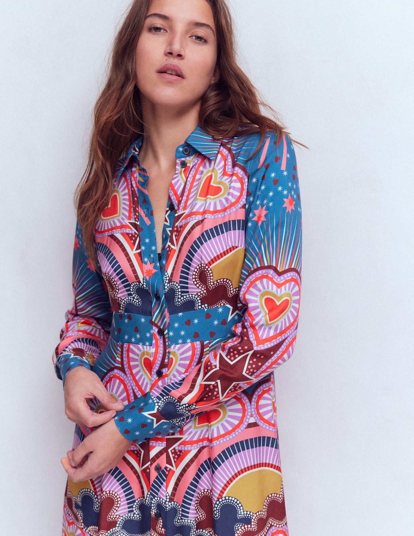 Robe-chemise à motif pêle-mêle et taille empire-Cœur multi