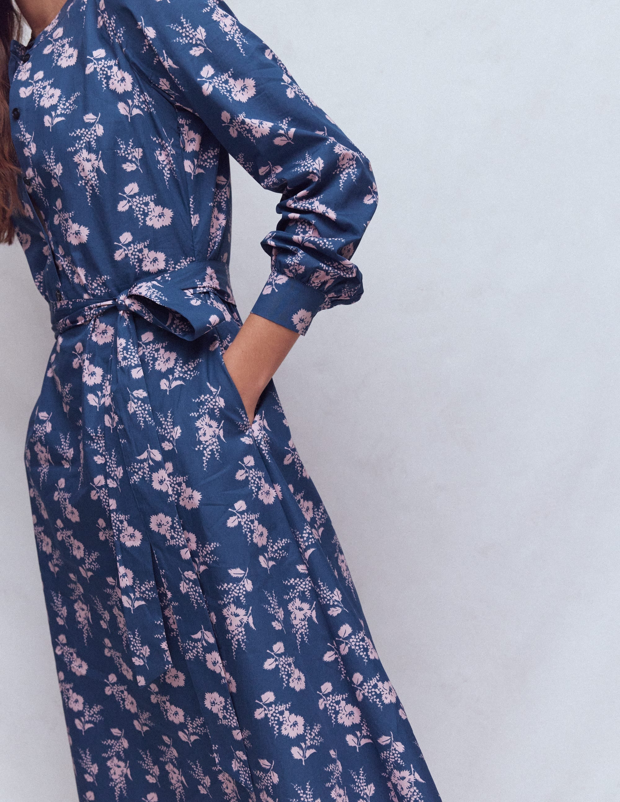 Ava Baumwoll-Midikleid-Denim-Blau, Blühender Zweig - Image 3