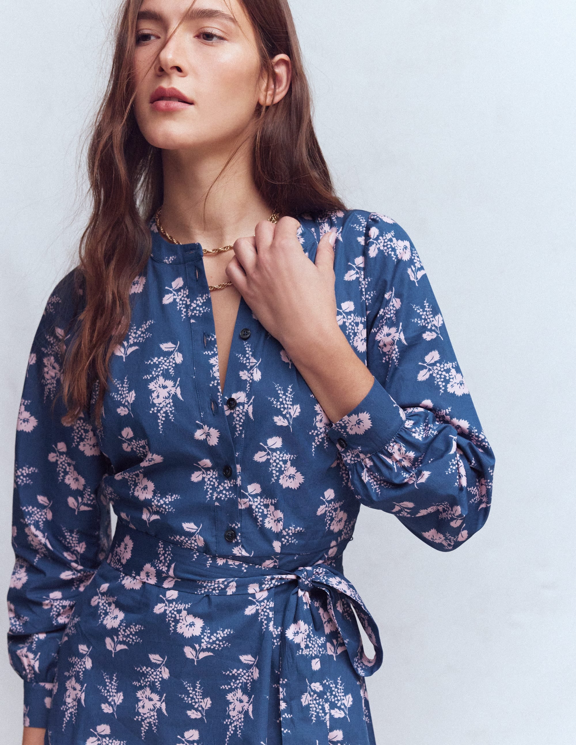 Ava Baumwoll-Midikleid-Denim-Blau, Blühender Zweig - Image 5
