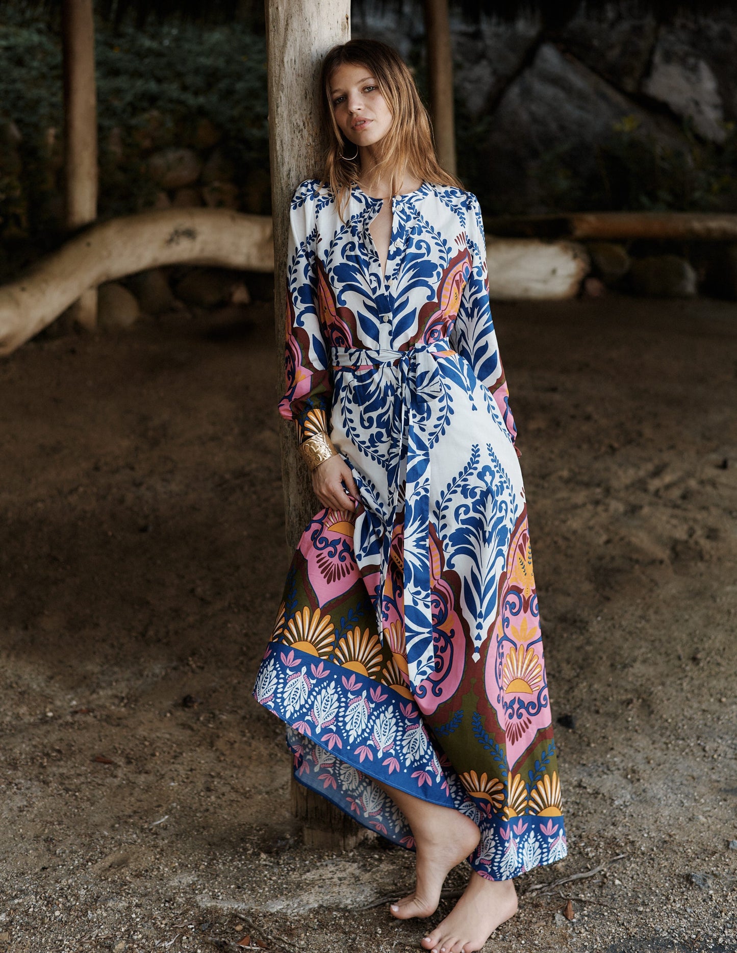 Robe midi Ava en coton-Multi, motif Ornamental Garden