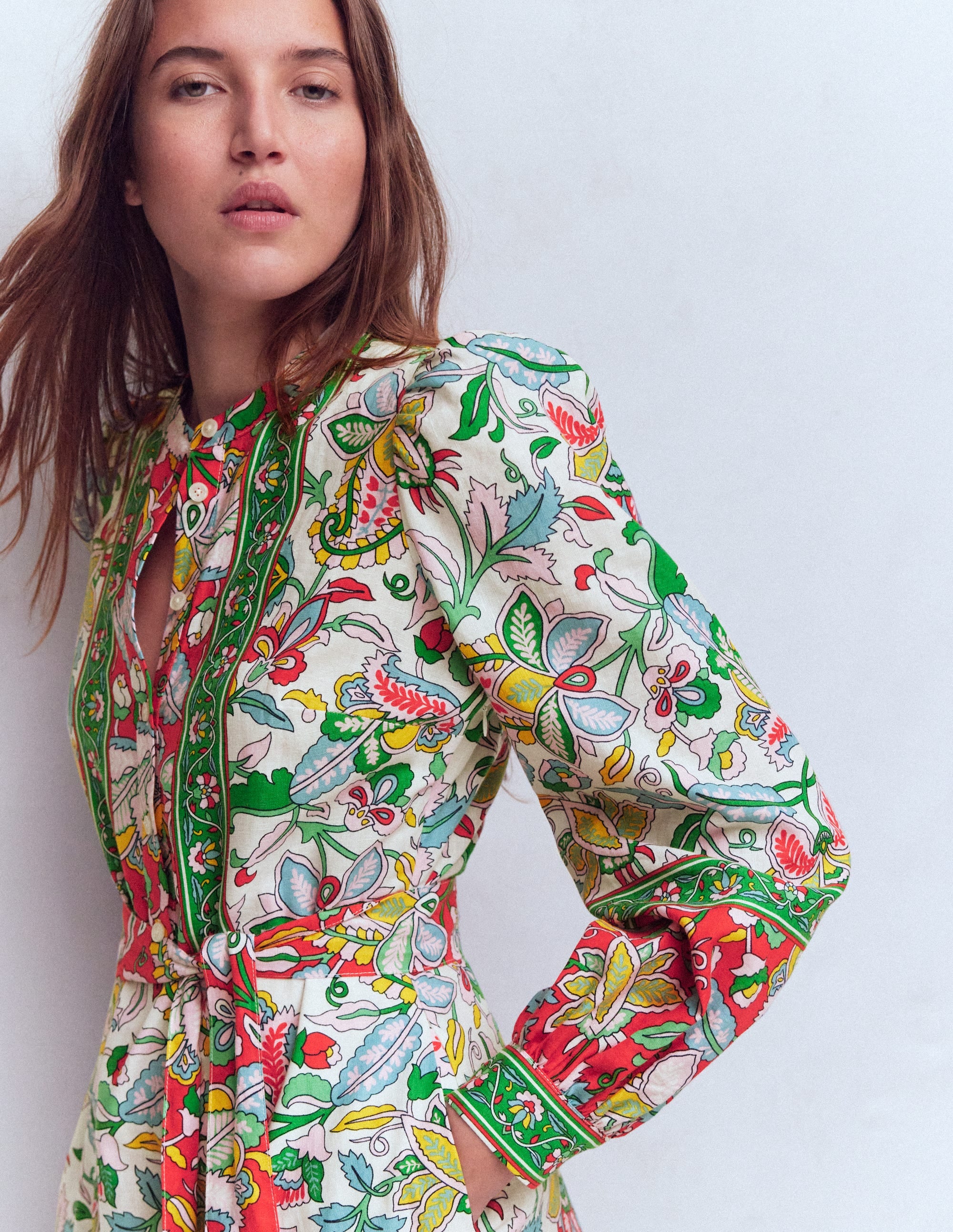 Ava Midikleid aus Leinenmischgewebe-Bunt, Botanisch Kaskadenartig - Image 2