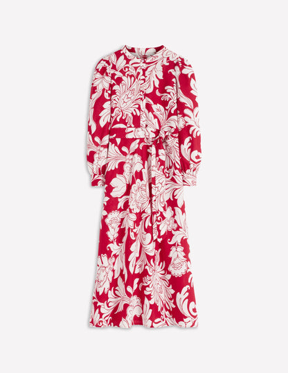 Ava Midikleid aus Leinenmischgewebe-Salsa-Rot, Botanisches Muster-5
