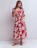 Robe midi Ava en lin mélangé-Salsa, motif Botanical Flourish