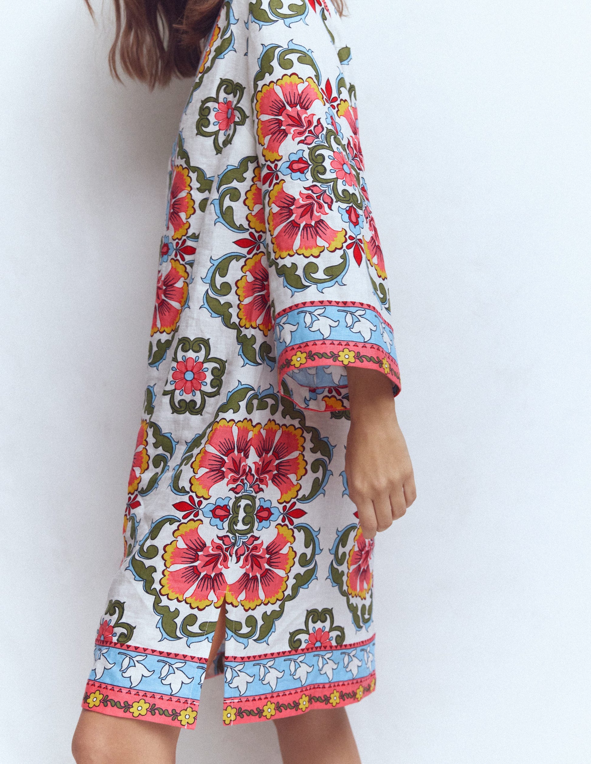 Carmen Kurzes Leinenkleid-Bunt, Zierspalier-3