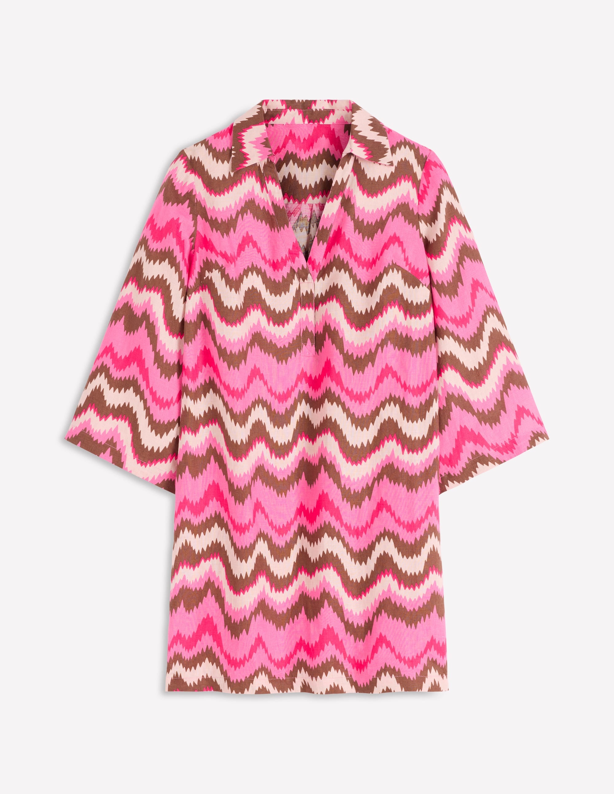 Carmen Kurzes Leinenkleid-Rosa, Zickzack-Welle - Image 5
