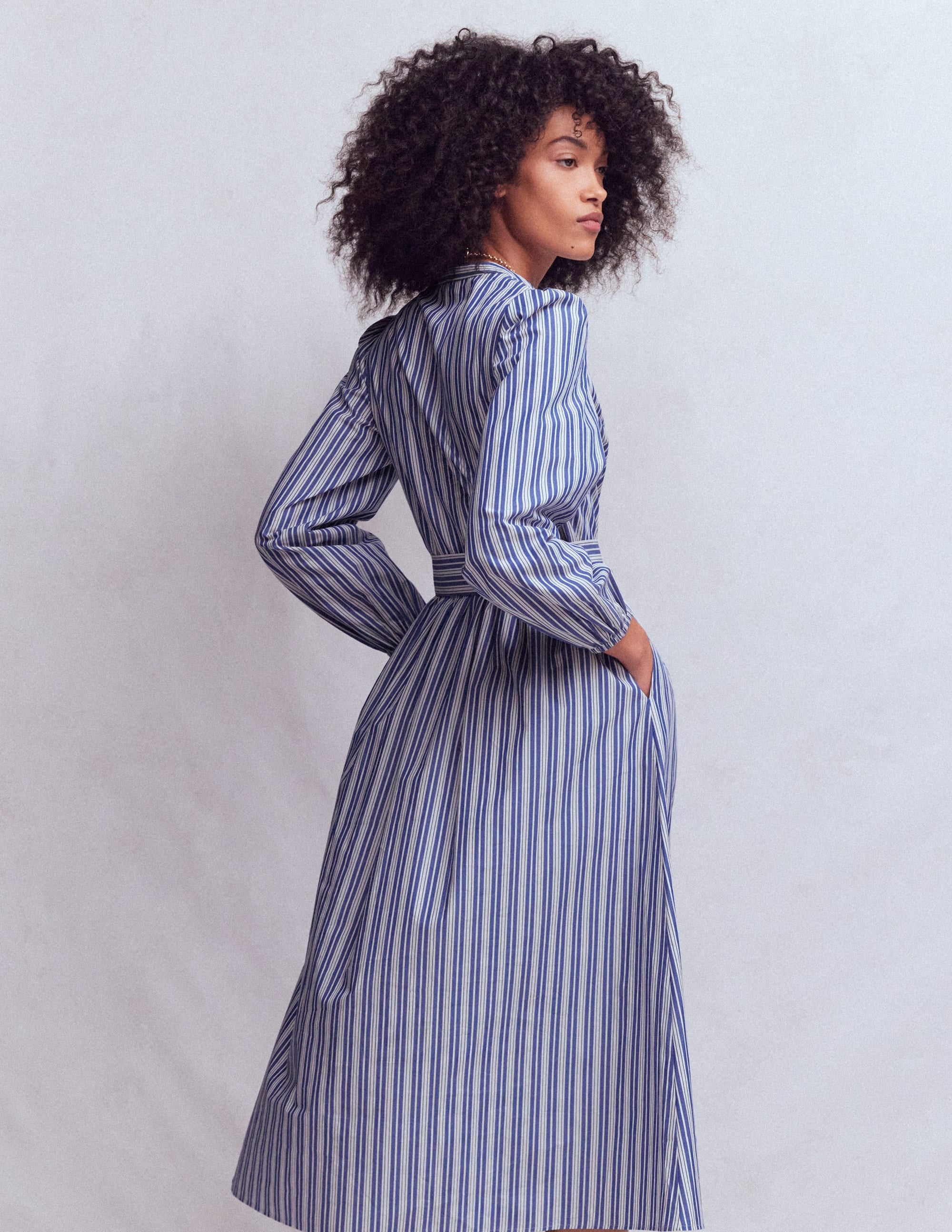 Cary Baumwoll-Midikleid-Leuchtendes Blau Bunte Streifen - Image 3