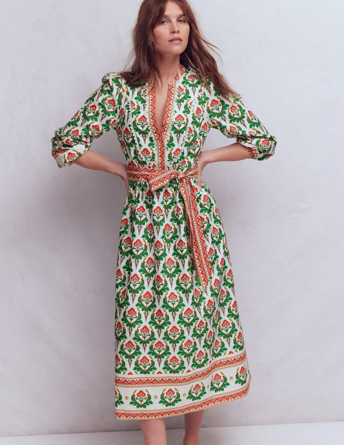 Cary Baumwoll-Midikleid-Bunt, Zierstempel