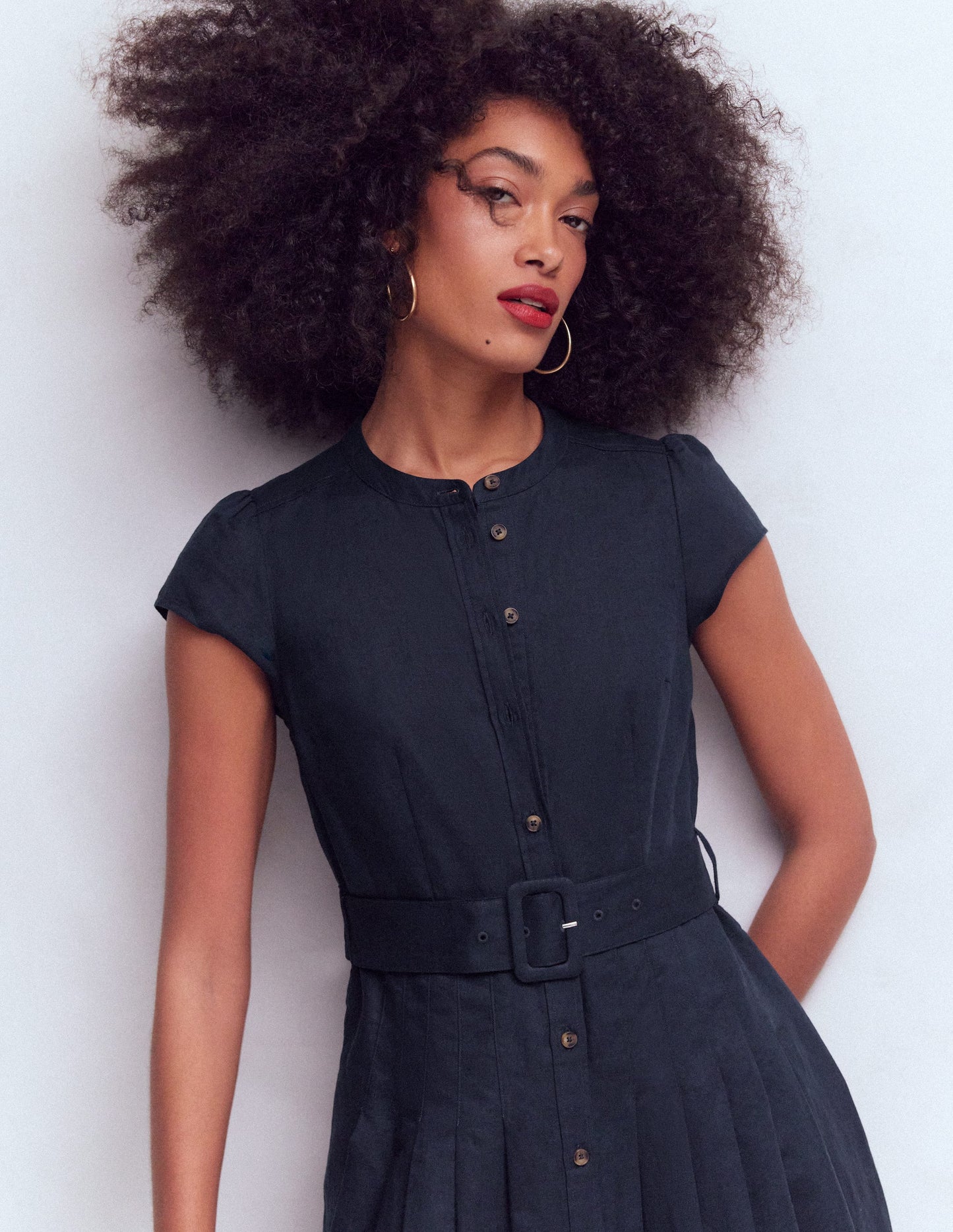 Robe Arabella en lin mélangé-Bleu marine