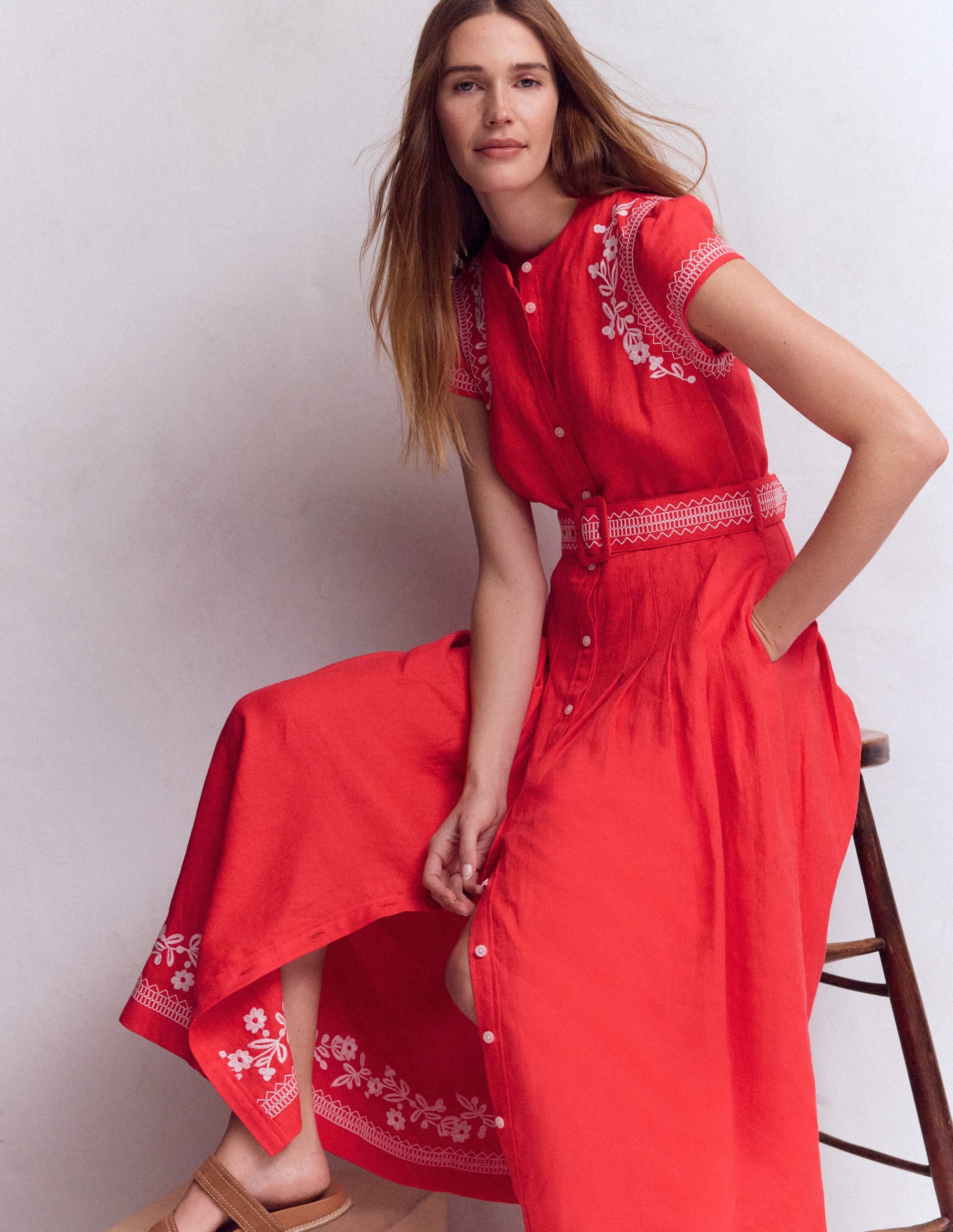 Arabella Kleid aus Leinenmischgewebe-Rot Stickerei - Image 2