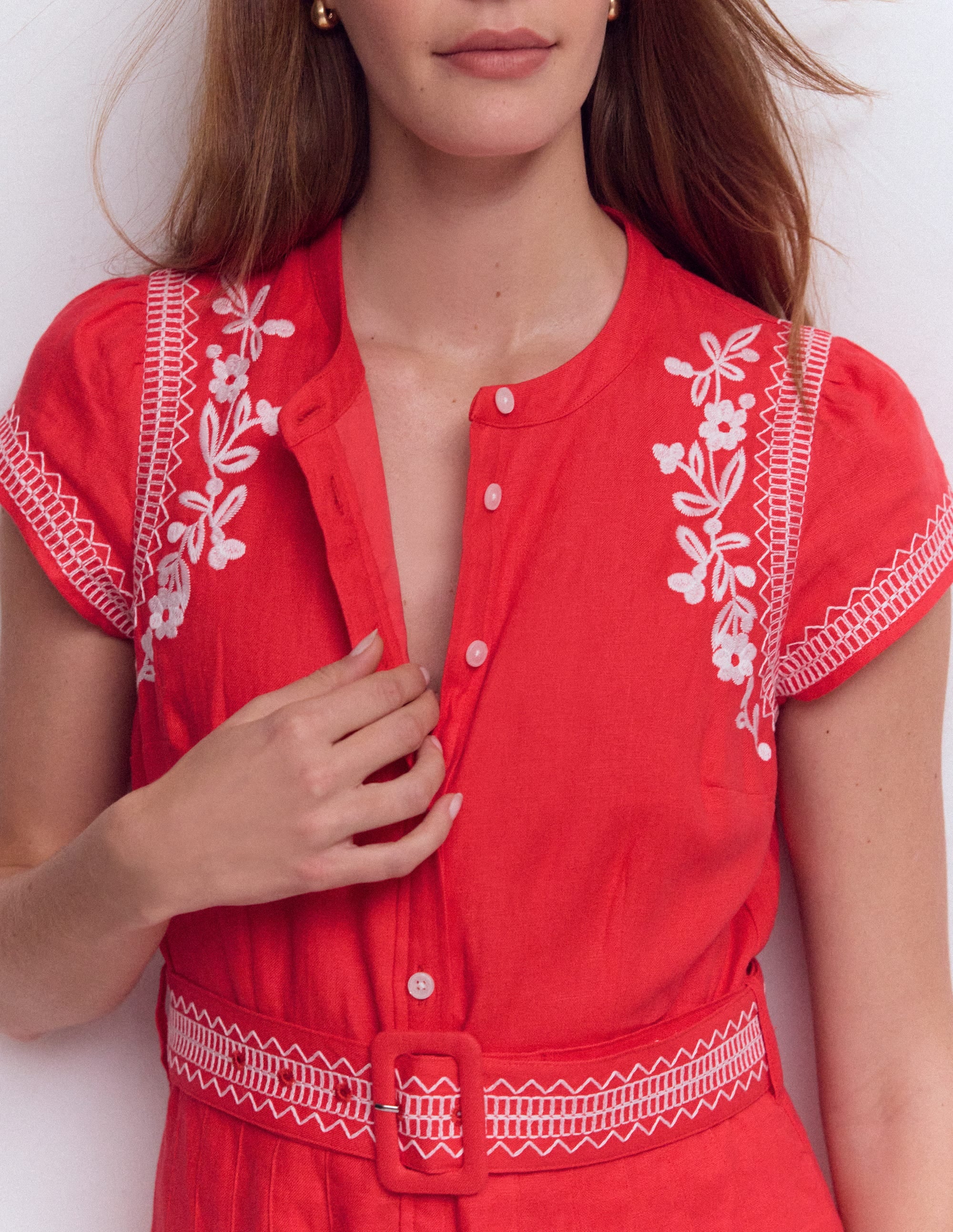 Arabella Kleid aus Leinenmischgewebe-Rot Stickerei - Image 3