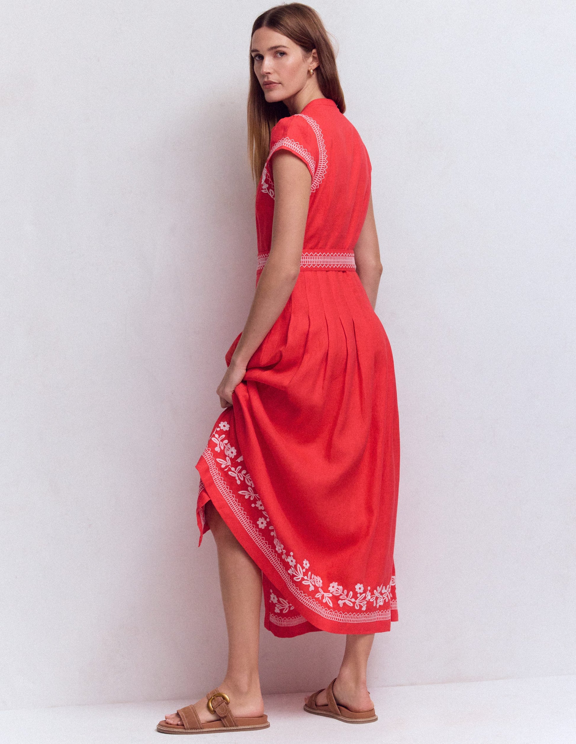 Arabella Kleid aus Leinenmischgewebe-Rot Stickerei-3